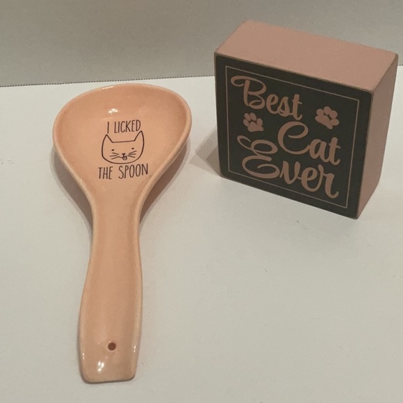Cute Pink Cat Spoon Rest & Cat Sign - Picture 3 of 7